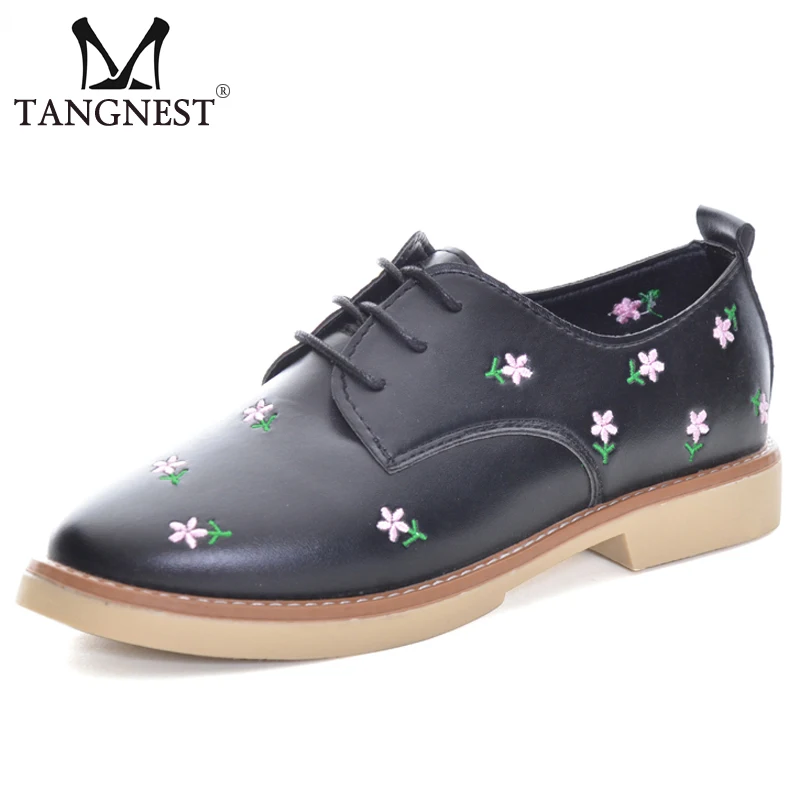 

Tangnest 2019 New Spring Flower Decorate Women Oxfords Flat Platform Lace-up Fashion Shoes Ladies British Style Footwear XWD5985