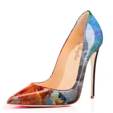 Frauen Punk Pleather Aquarell Punkt Toe High Heels Pumps Schuhe Frau, zapatos mujer scarpe donna, hochzeit & party & abend