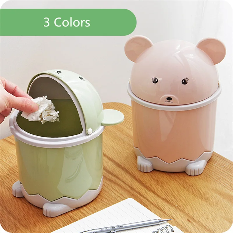 

Creative Cute Desktop Trash Home Living Room Coffee Table with Lid Small Paper Basket Mini Flip Plastic Trash Can Garbage Cans