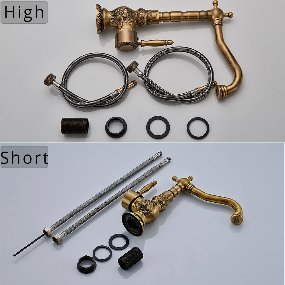 Античный кран из латуни для умывальника с длинным носиком цветок резной умывальник кран 360 Вращение одной ручкой смеситель Torneiras