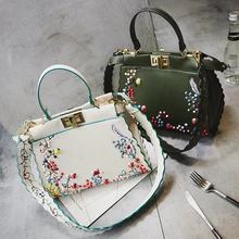 2017 Caliente Mujeres Peekaboo Bolsa Nacional Bordado Bolso Famoso Diseñador de la Marca de Asas Del Bolso de Hombro Bolsa de Remache de Color de Lujo Monedero