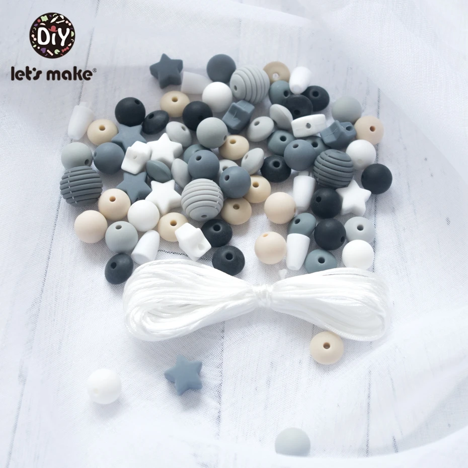 Let'S Make 20Pc 50Pc 100Pc Screw Thread Carved Shaped Silicone Teether Beads Set Star Tiny Rod Diy Bead Combination Baby Teether