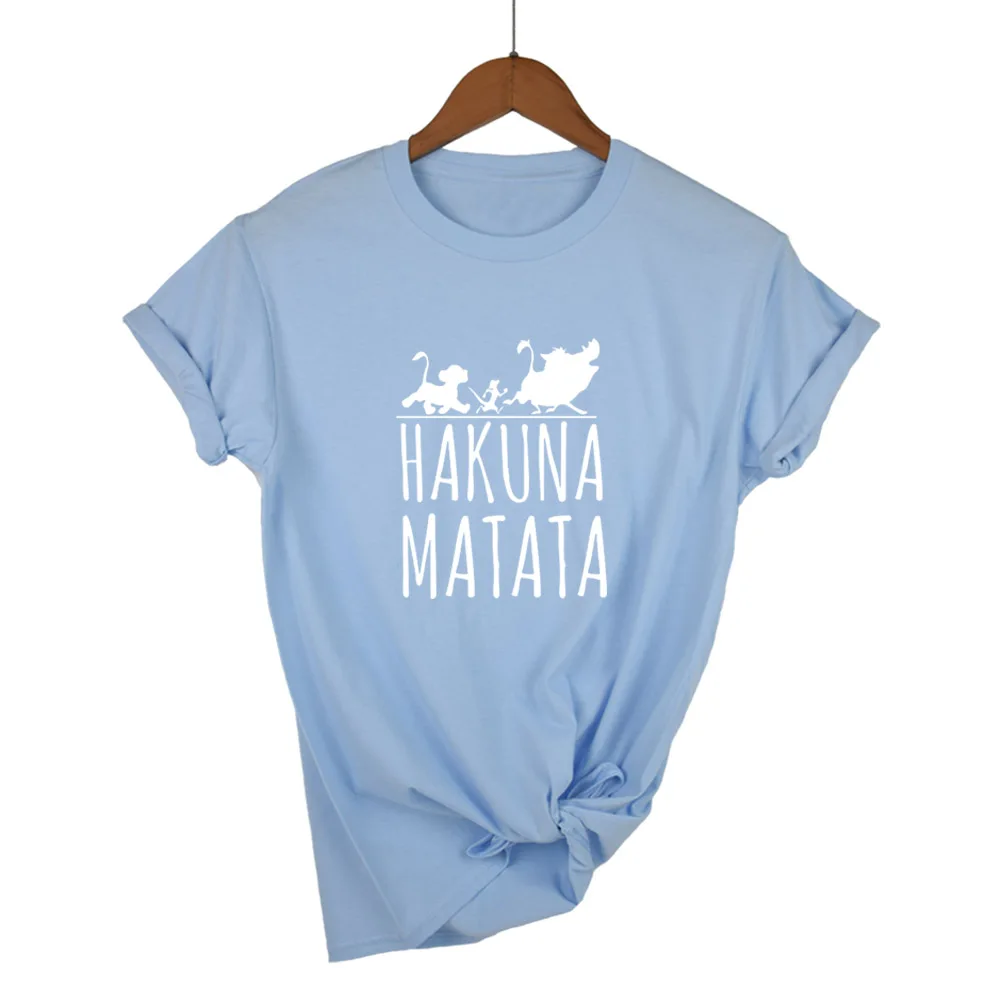 Plus Size Female T Shirt HAKUNA MATATA Cartoon Women Summer White Black Tshirt Homme Cute Super Soft T-shirts - Цвет: The light blue white