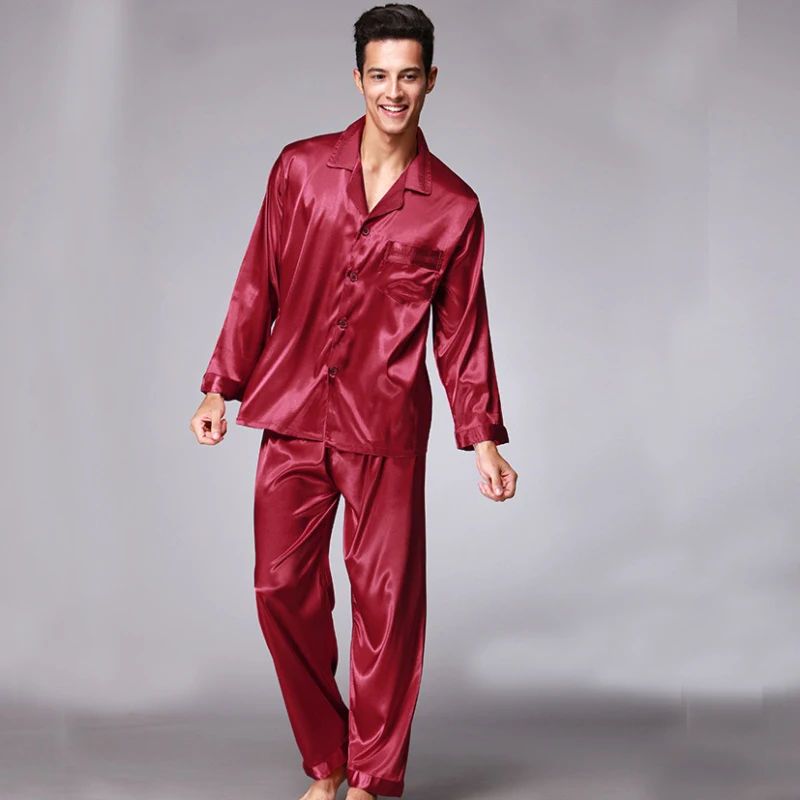 Buy SSH002 Autumn Spring Men Nightgowns Male Full Sleeves and Pants Pajama Sets