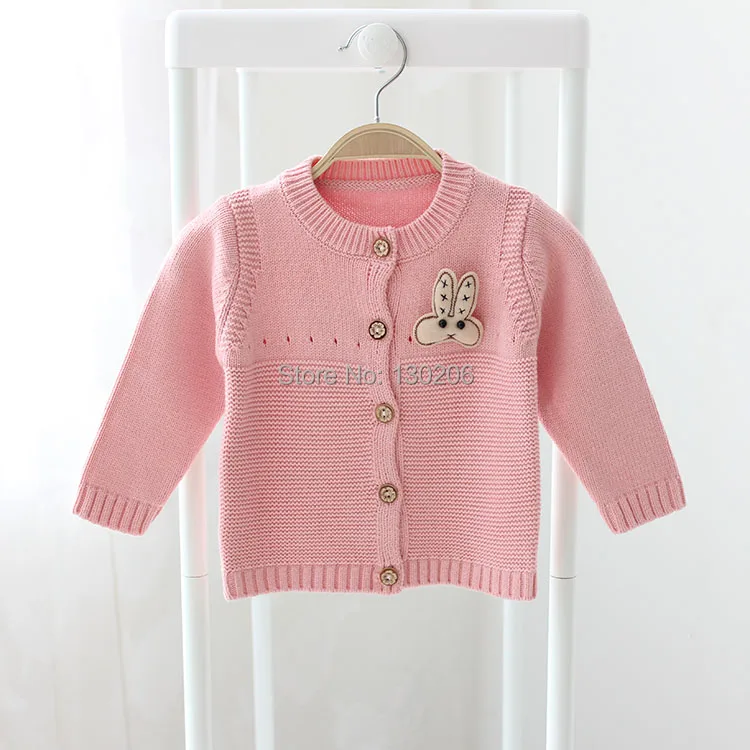 Весенний и осенний Детский свитер для девочек с милым мультяшным Кроликом, кардиган, свитер для младенцев с длинными рукавами, красный, розовый, зеленый