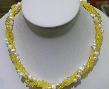 

wan 004834 3strand 6mm Crystal & white Freshwater pearl necklace 5-6mm 17.5"Alloy"handmade"