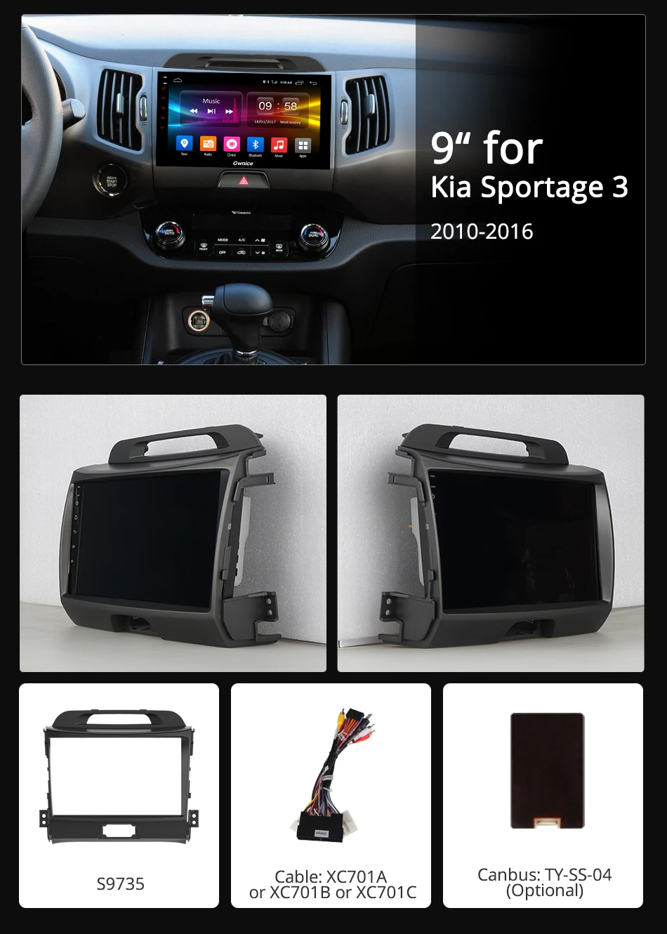 Sale Android 9.0 eight Core 9" IPS 4GB RAM+32GB ROM for Sportage R 2010-2016 Car Radio Stereo Navi GPS player DSP CarPlay ADAS 3