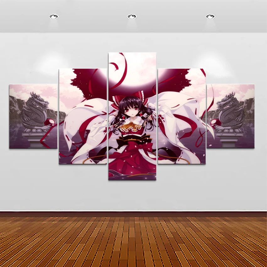 Домашний декор Hd принты картины в рамке 5 штук Touhou Reimu Hakurei настенное искусство