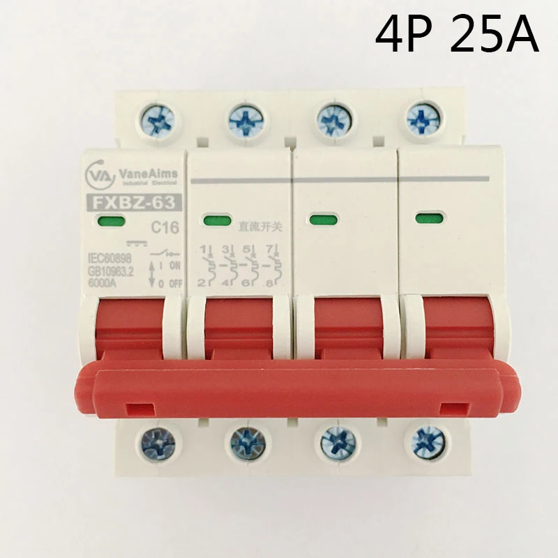 

FXBZ-63 4P 25A DC 500V Circuit breaker MCB 1 Poles C63 Solor dc circuit breakers for Solar system protection