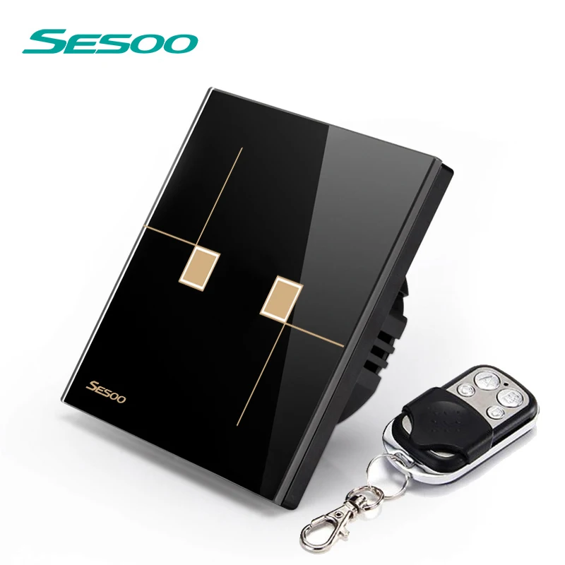 SESOO Brand Remote Control Switches 2 Gang 1 Way Waterproof Tempered Glass Panel Smart Light Touch Switch with Remote Controller SESOO Brand Remote Control Switches 2 Gang 1 Way Waterproof Tempered Glass Panel Smart Light Touch Switch with Remote Controller