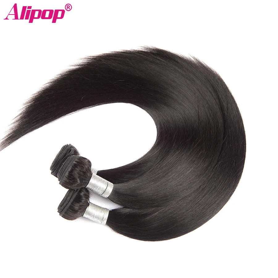 Indian Straight Hair Bundles 3 Bundles With Closure Human Hair Bundles With Closure Alipop 4x4 Top Lace Closure Remy (3)