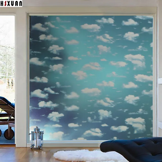 sky&cloud decorative Window privacy Film 91x100cm frosted Self Adhesive