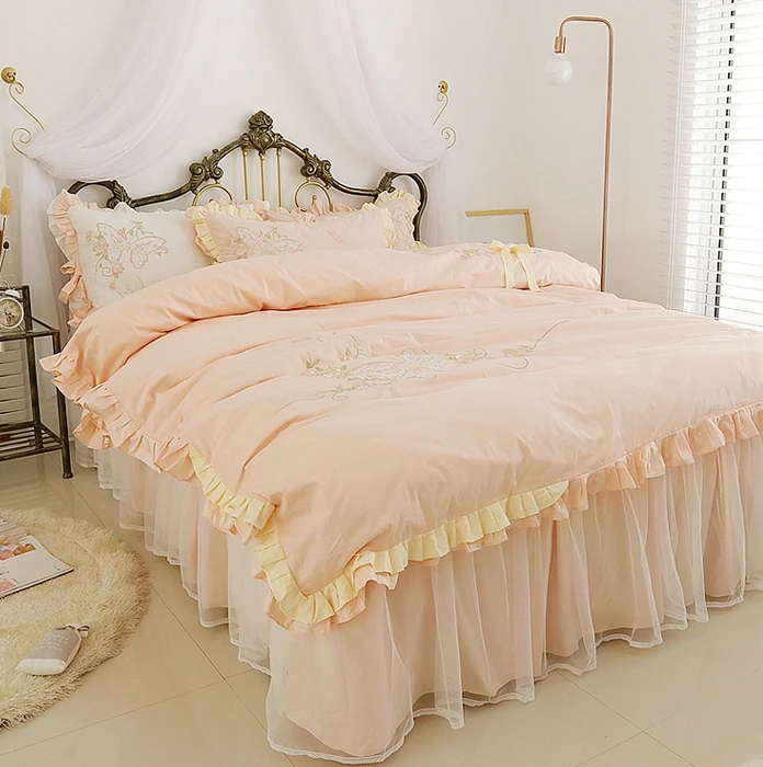 Покрывало постельные принадлежности из чистого хлопка; кружевное постельное белье принцессы; комплект из четырех предметов; хлопковое стеганое одеяло с вышивкой