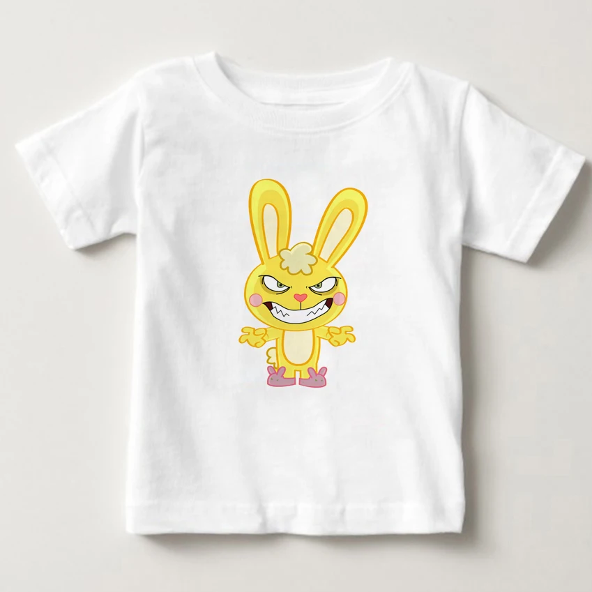 

Cuddles yellow little bunny Happy Tree Friends printing summer t shirt 2-15Y children T shirt boy and girl Tshirt short sleeves