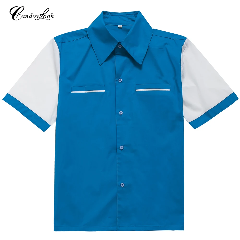 

Free Shipping Sapphire White Patchwork Short Sleeve Shirt Men Hip Hop Button Up Mock Pocket Design Cotton Casual Blouse Tops