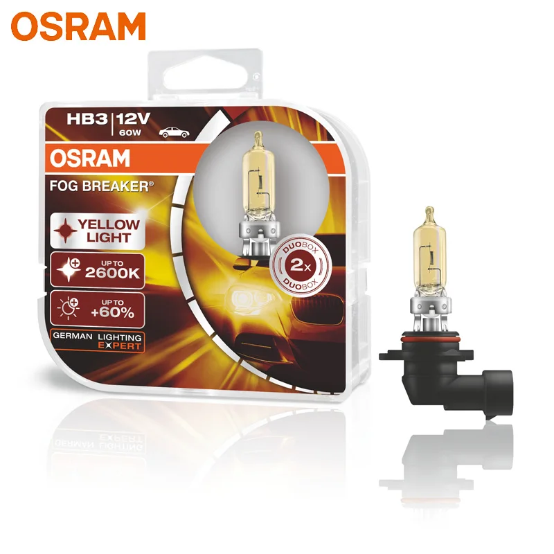 

OSRAM Fog Breaker 9005 HB3 12V 60W 2600K Super Yellow Car Head Light Lamps Fog Bulbs +60% Light +200% Yellow 9005FBR (Twin)