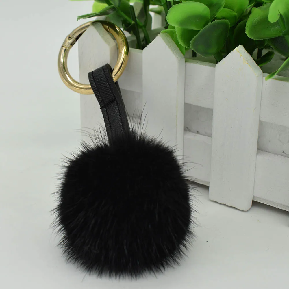mink fur ball keychain black
