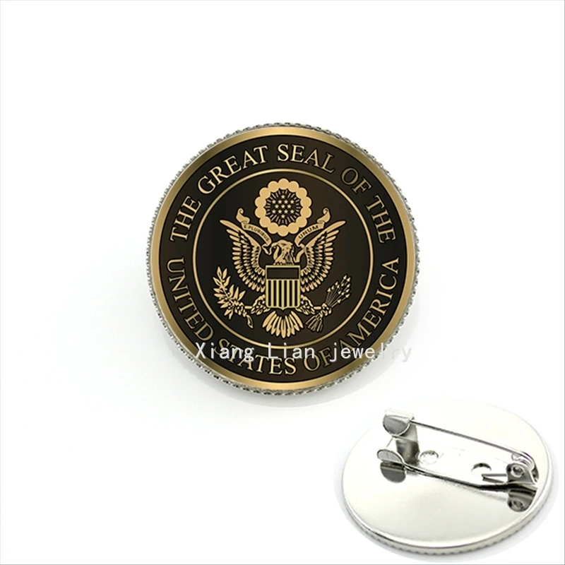

Hot sale glass cabochon military brooch The great seal of the United states of America brown trendy men jewelry MI015