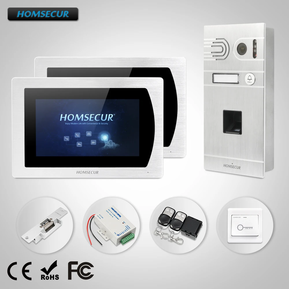 HOMSECUR 7\ Video Door Phone Intercom System One Button Unlock for Home Security+Fingerprint Camera BC061-S + BM717-S