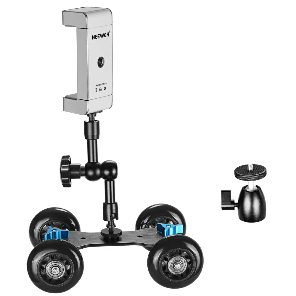 

Neewer Camera Dolly Kit for DSLRs Mobile Rolling Sliding Dolly Stabilizer Skater Slider 7 inches Adjustable Friction Magic Arm