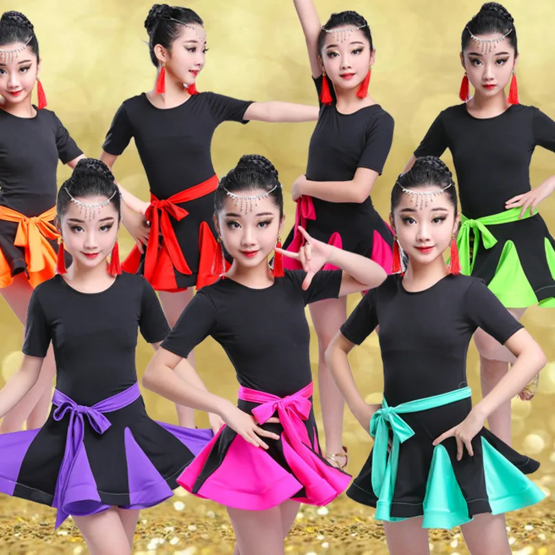 

Girl Latin Dance Dress For Girls Salsa tango skirt Ballroom Dancing Dress child Competition Dancewear Kids Dance Costume spandex