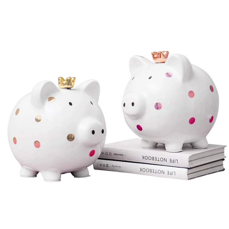 

Ceramic Pig Bank Piggy Coin Wearing a crown spotted pig money box Children Birthday Livingroom Bedroom TV Cabinet Home Decor