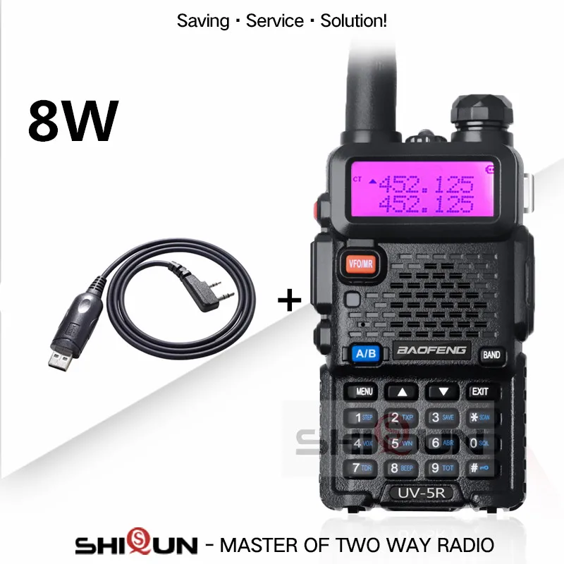 Обновление 8 Вт UV-5R иди и болтай Walkie Talkie “иди и 10 км Baofeng uv5r рация для охоты Ham Радио uv 5r Baofeng UV-9R UV-82 UV-8HX UV-XR - Цвет: Add Program. Cable