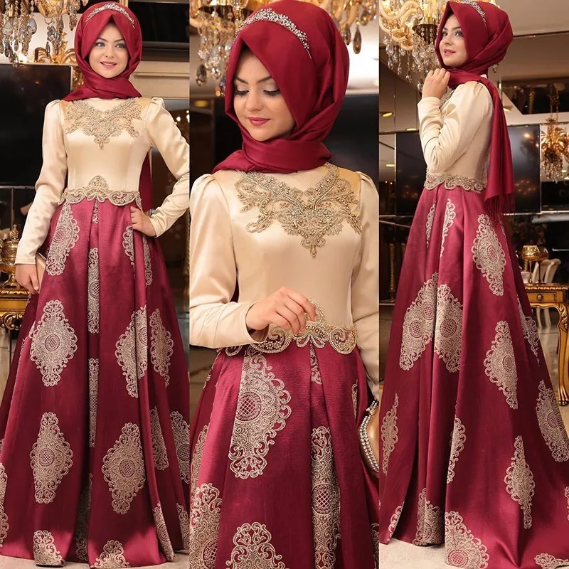 Buy Cheap 2016 Dubai Kaftan Appliqued Long Evening Gowns Caftan Abaya In Dubai Long Sleeve Arabic Dress Muslim Evening Dress