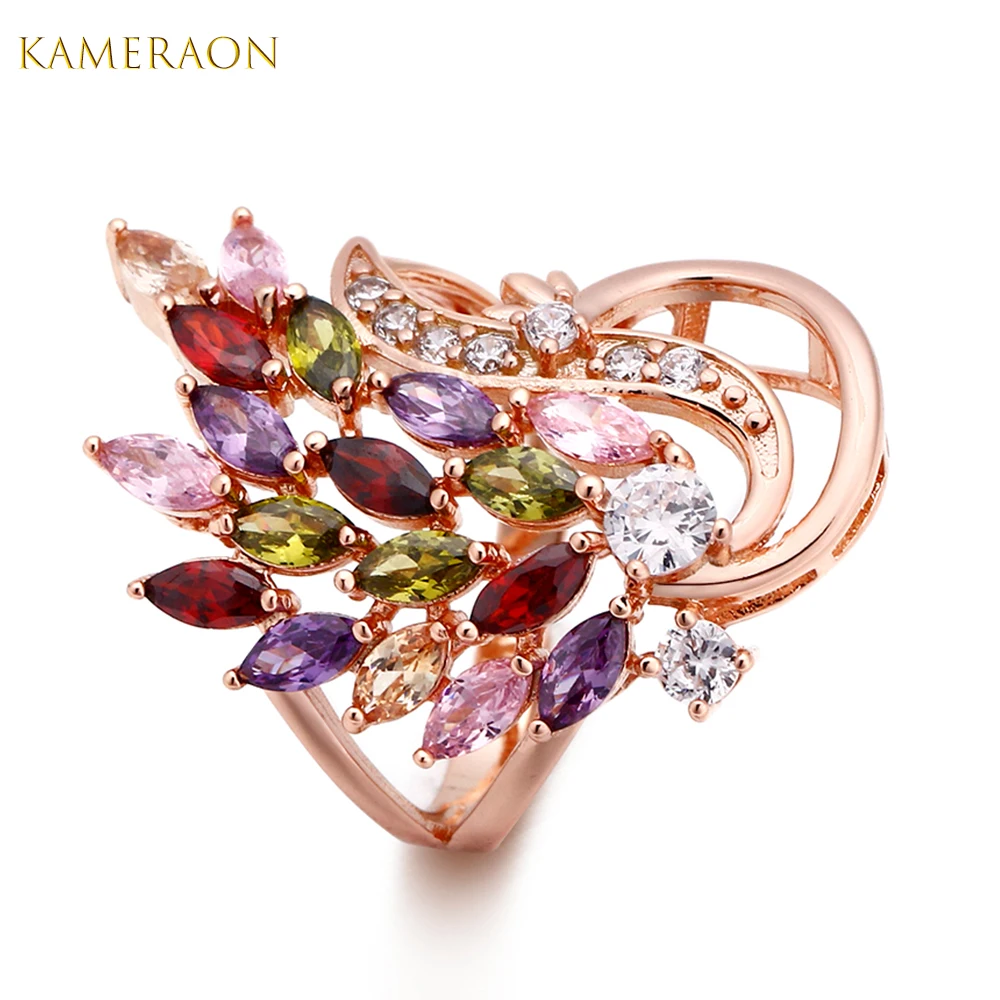 

2019 New Fashion Unique Peacock opening Rings For Women CZ Colored Cubic Zircon Hyperbole Big Female Rings Party Jewelry