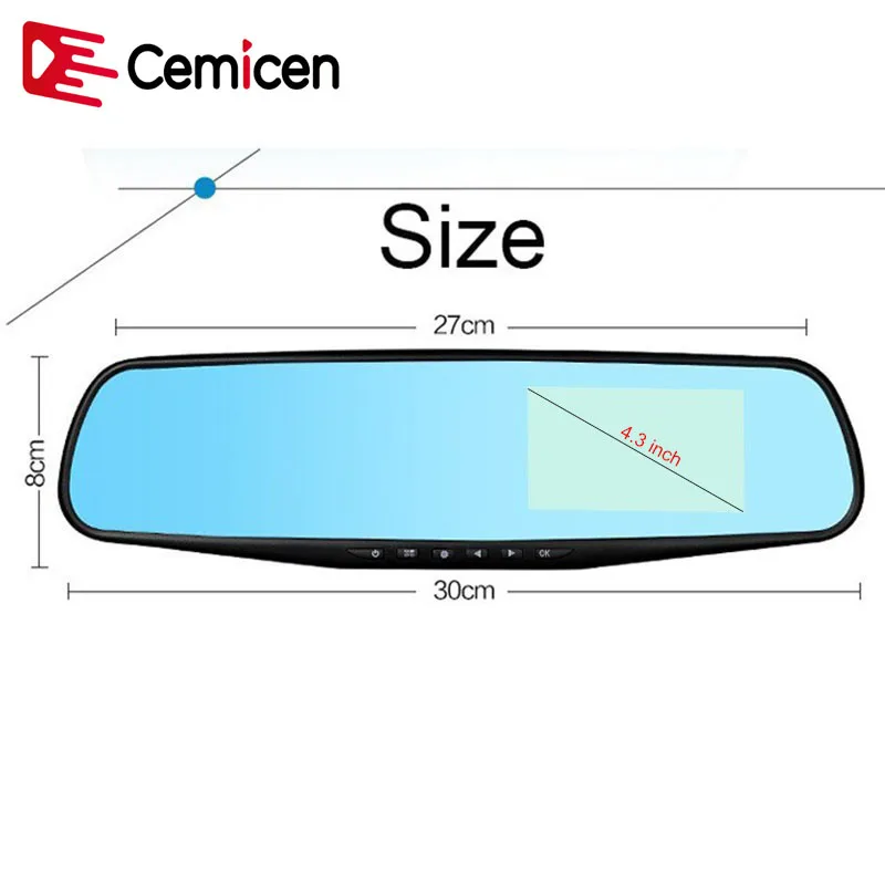 Автомобильный видеорегистратор Cemicen 4 3 дюйма Full HD 1080P Автомобильное зеркало