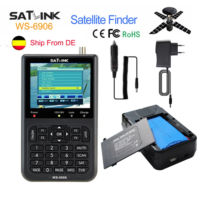 

2019 Satellite Finder Meter WS-6906 Digital DVB-S SatFinder 3.5 inch LCD MPEG2 with 3000mA Battery Satlink WS6906 FTA Sat finder