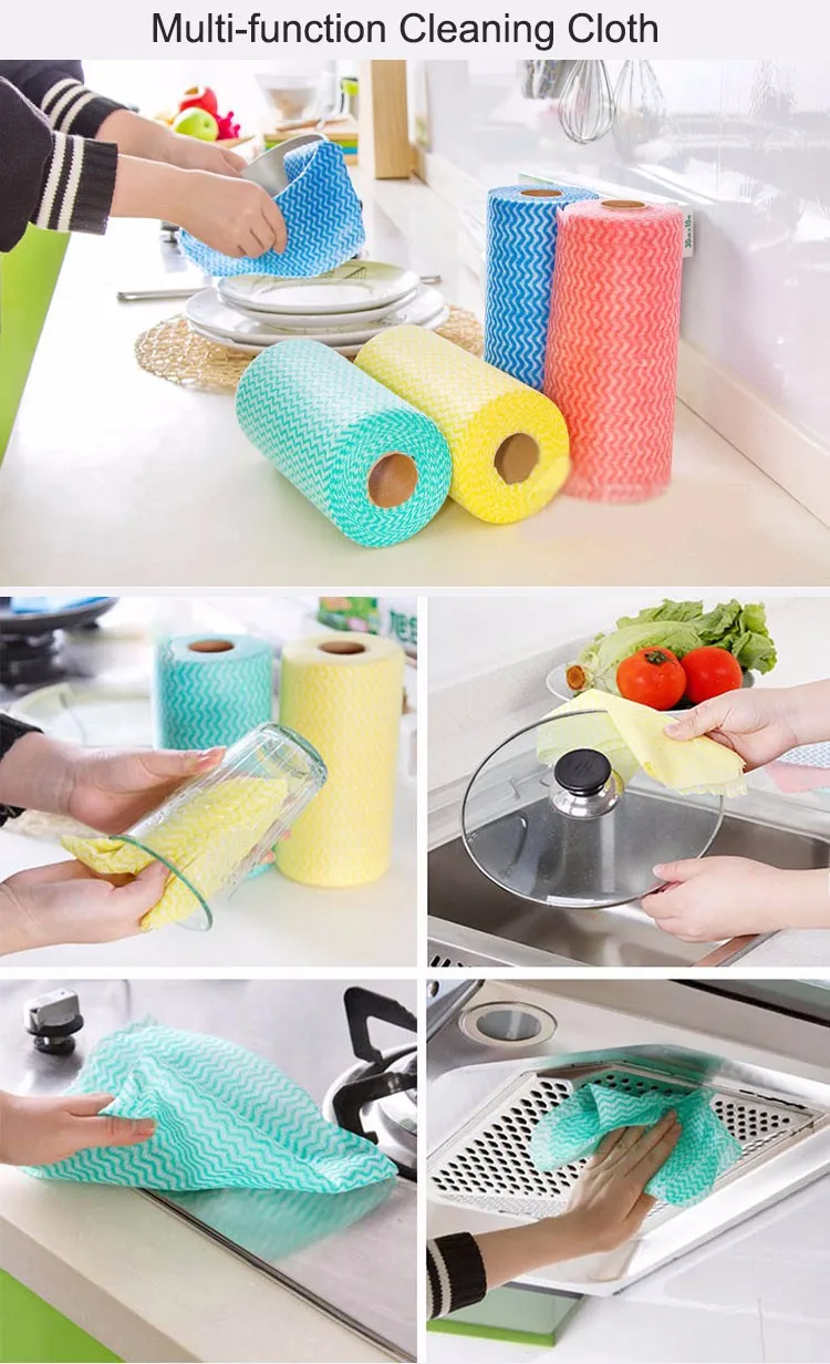 50 шт./Roll нетканые Кухня чистки Одноразовые Экологичные тряпки вытирая губкой кухонное полотенце Ванная комната Стиральная Ткань