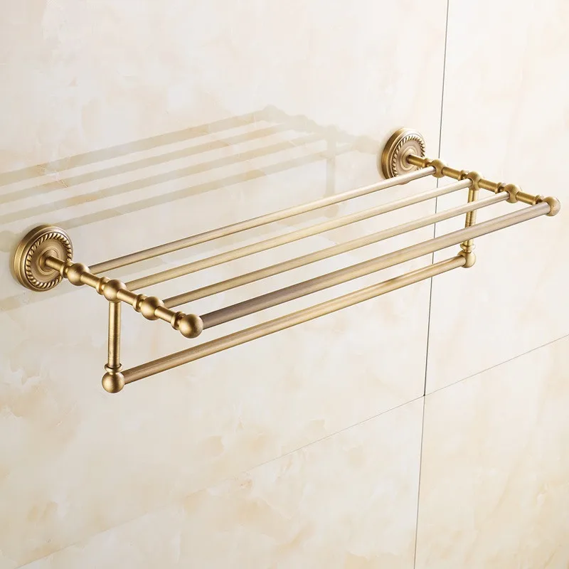 Vidric Antique brass Double layers Bath Towel Shelves Towel Rack Towel
