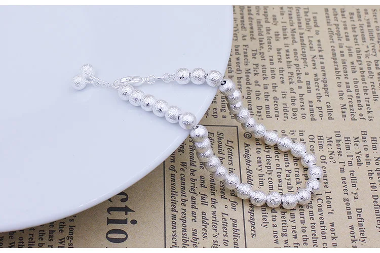 925 стерлингового серебра романтические милые модные женские украшения ручной работы милые матовые бусины браслет