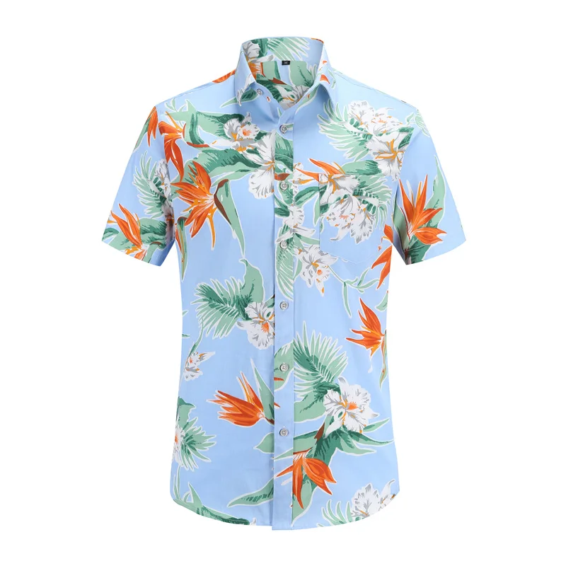 

Men's Casual Short Sleeve Summer Hawaiian Shirt Men Cotton Aloha Button Down Floral Flamingo Print Shirts 2019 New S-3XL