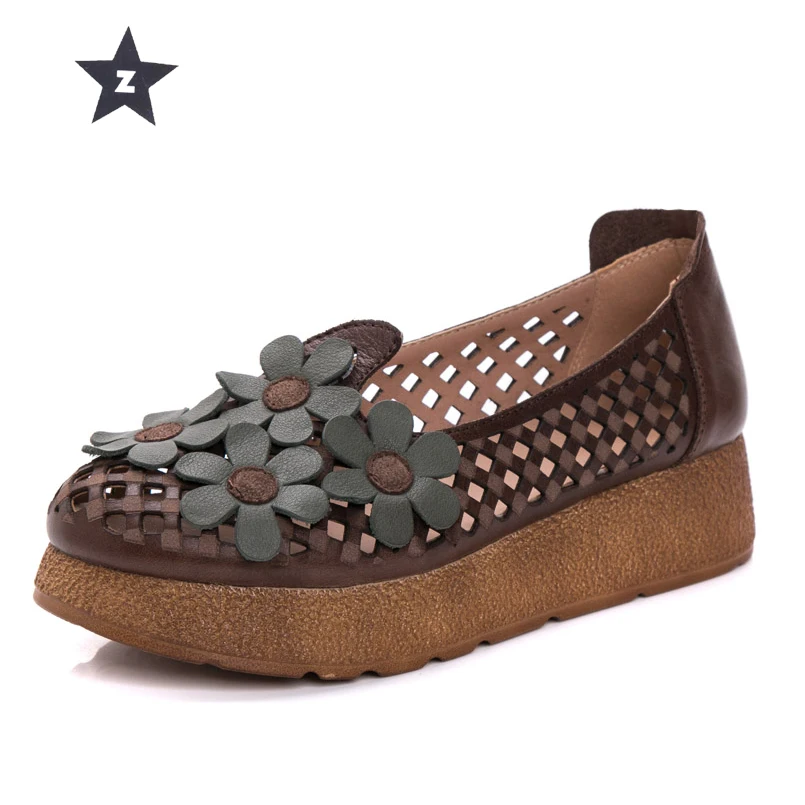 

Z summer sandals women shoes genuine leather casual breathable hollow flowers wedges platform shoes for women sandals