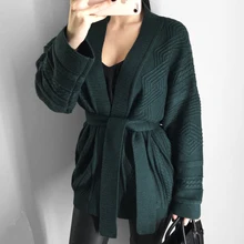 Женские кардиганы и пальто повседневный Однотонный свитер кардиган свитер толстый декоративный пояс