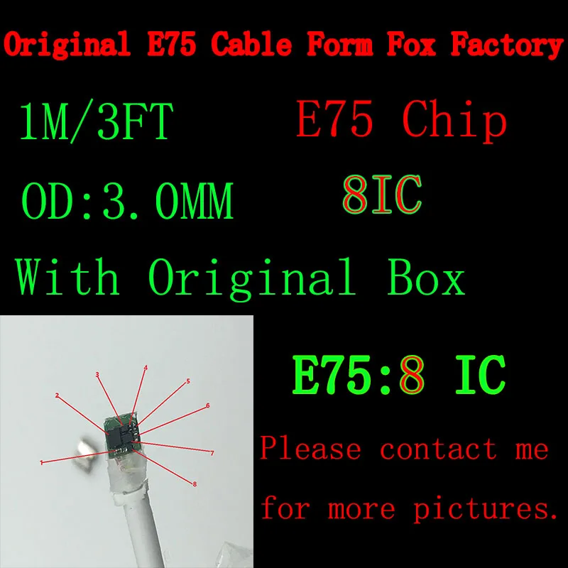 100pcs/lot 100% Original 1m/6ft 8ic E75 Chip Sync Data USB