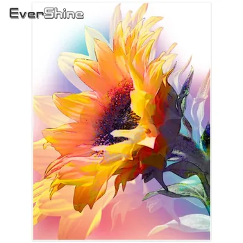 

EverShine Diamond Painting Full Drill Round Sunflower Pictures Of Rhinestones Flowers Diamond Embroidery Wallpaper 5D Decor