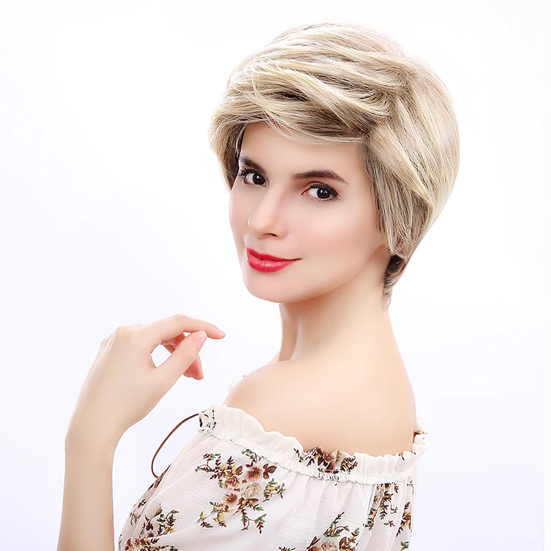 Short Natural Straight Hair Wigs Blond Wigs for White Women Adult