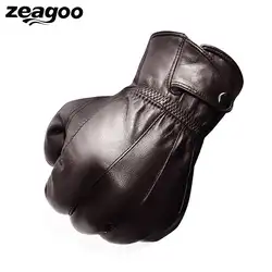 Zeagoo наручные Для мужчин перчатки из натуральной кожи ягненка и пуговицы зима теплый плюш внутри варежки