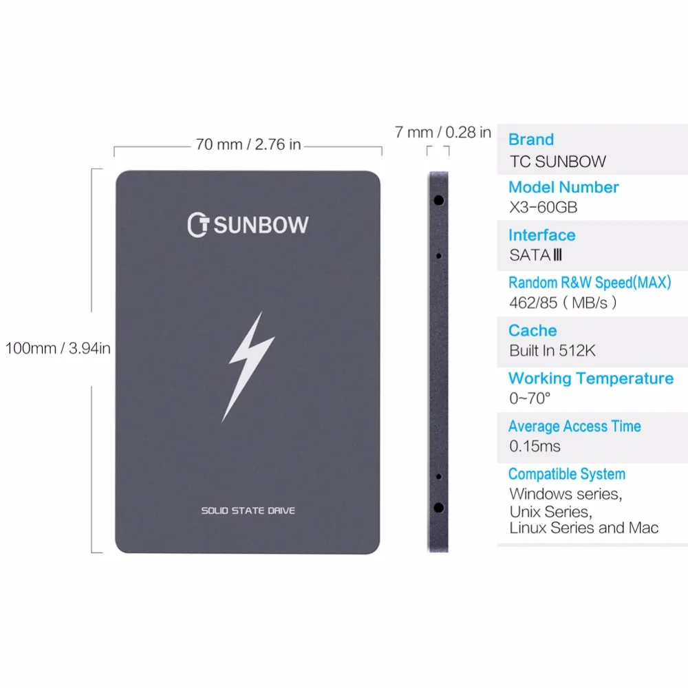 X3-60GB) TC-SUNBOW Внутренний твердотельный диск Жесткий диск SATA3 2,5 дюймов 60 Гб 64G SSD накопитель