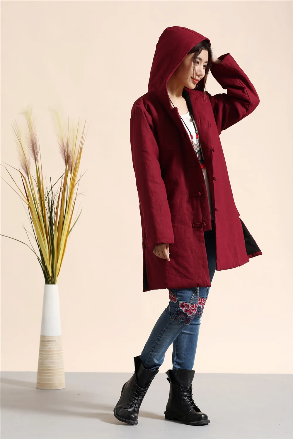 Women Winter Coat Down Jackets cotton linen Long Cotton Padded Clothes hooded Coats Parkas Casual Parka