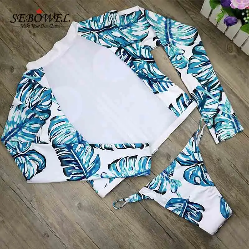 SEBOWEL مثير طويل كم ملابس السباحة النساء سستة تصفح ملابس السباحة الزهور طباعة تصفح مجموعة البكيني للنساء مايوه دي باين Tankini SEBOWEL مثير طويل كم ملابس السباحة النساء سستة تصفح ملابس السباحة الزهور طباعة تصفح مجموعة البكيني للنساء مايوه دي باين Tankini