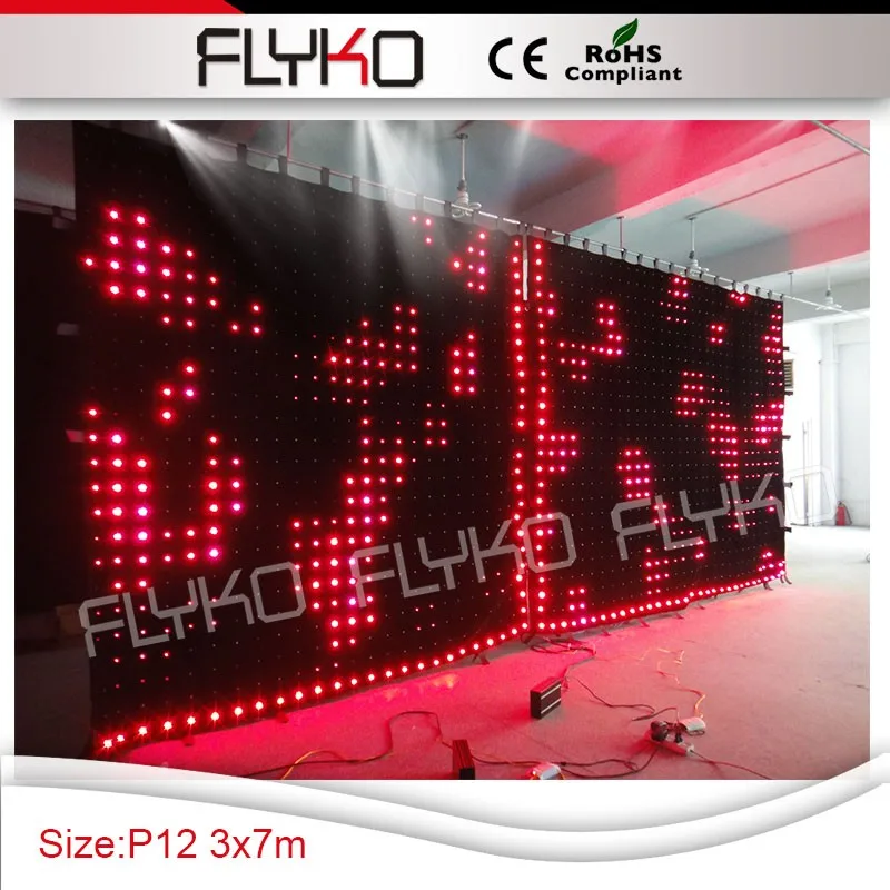 Выделите p12 занавес светодиодный экран низкая цена с ce, rohs 10FT x 23ft led подсветкой этап фоне