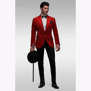 

New terno masculino Peak Lapel Red Slim Fit Groom Tuxedo 2017 men wedding suits Dress Prom mens Clothing suit ( jacket+Pants)