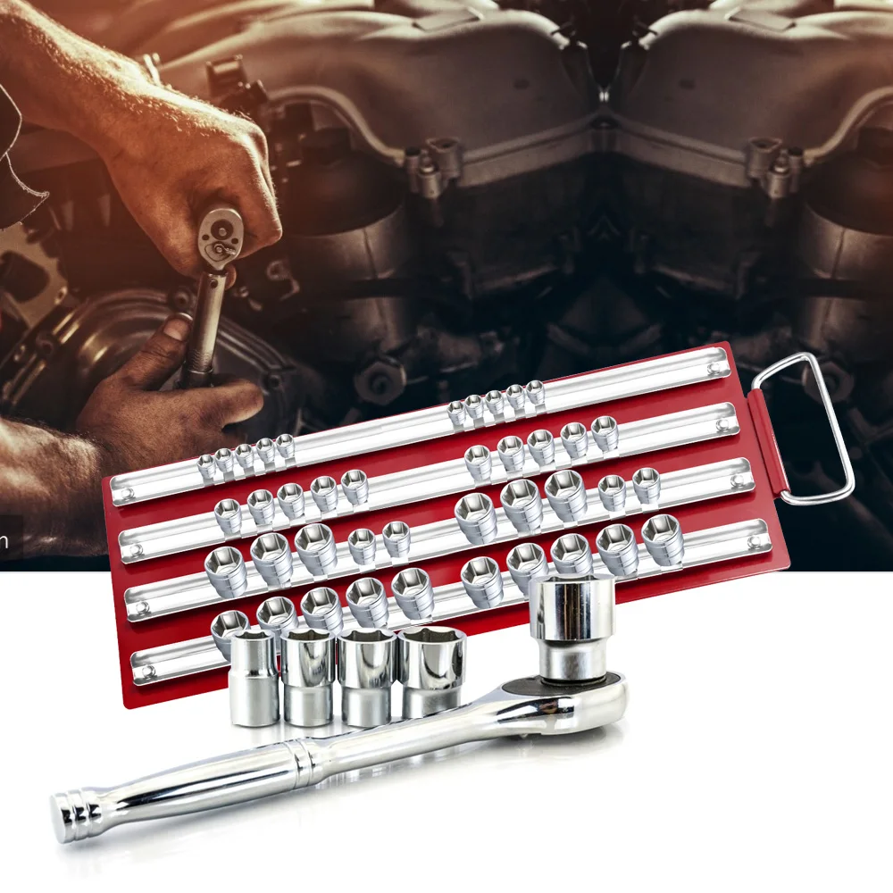 

80pcs/40pcs Deep Socket Set Tray Rack 1/4", 3/8", 1/2" inch Snap Rail Tool Set Organizer Rail Rack Tray Clip Tool Box Storage
