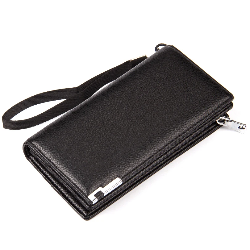 

Baellerry New Business High Quality Leather Wallets Long Men Card Purse Zipper Wallets Fashion Coin Purse With Money Bags