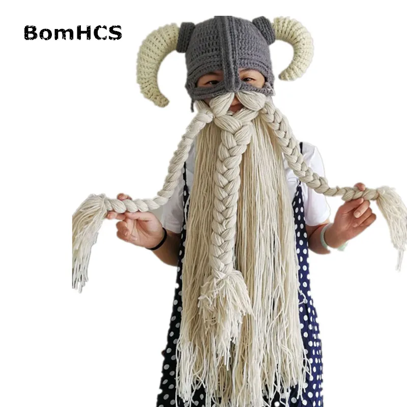 Головные уборы BomHCS Vikings вязаные шапки ручной работы с рожком для бороды вечерние