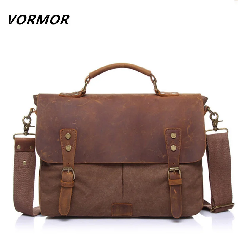  2017 Canvas Leather Men's Briefcase, Casual Vintage Men's Crossbody Bag, Bussiness Shoulder Messenger Bag For Women Man Unisex 